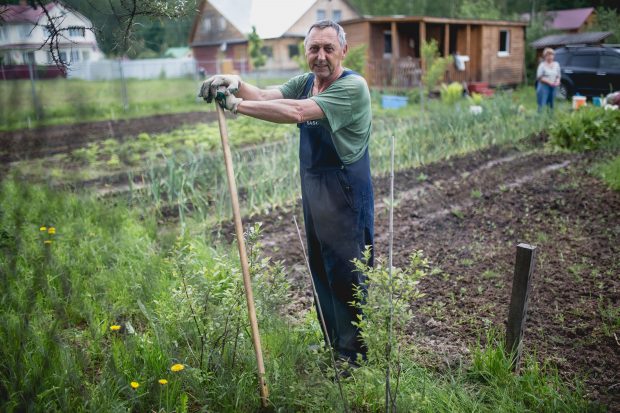 TULA, July 3, 2016 (Xinhua) -- Valentin works in his dacha in the environs of Tula, Russia, on May 28, 2016. Dacha is a traditional Russian country house with a yard for summer. Dachas used to be a place to unite families and co-workers who were given the land. Today they are changing---new buyers come and make dachas a villa to take rest from noisy urban sprawl and neighbours. (Xinhua/Evgeny Sinitsyn) (zjy)